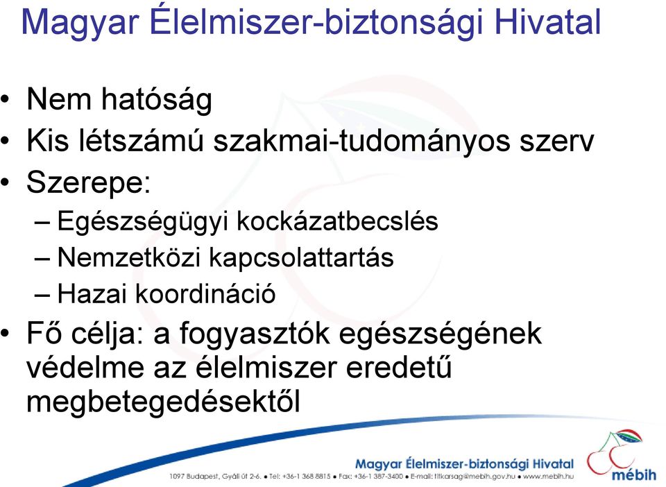 Nemzetközi kapcsolattartás Hazai koordináció Fő célja: a