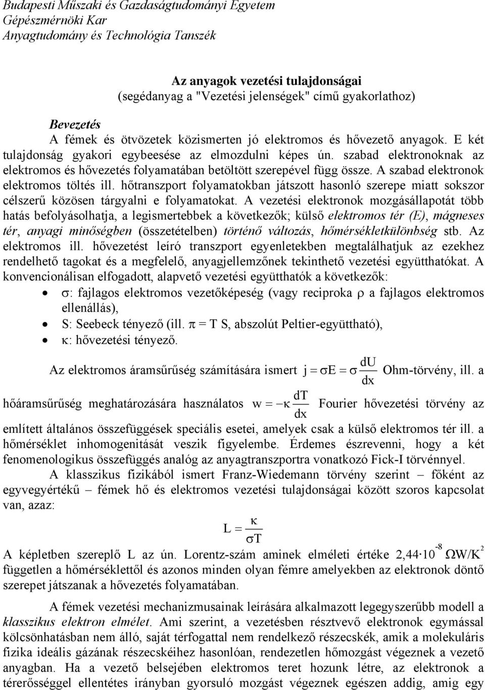 Az anyagok vezetési tulajdonságai (segédanyag a "Vezetési jelenségek" című  gyakorlathoz) - PDF Ingyenes letöltés