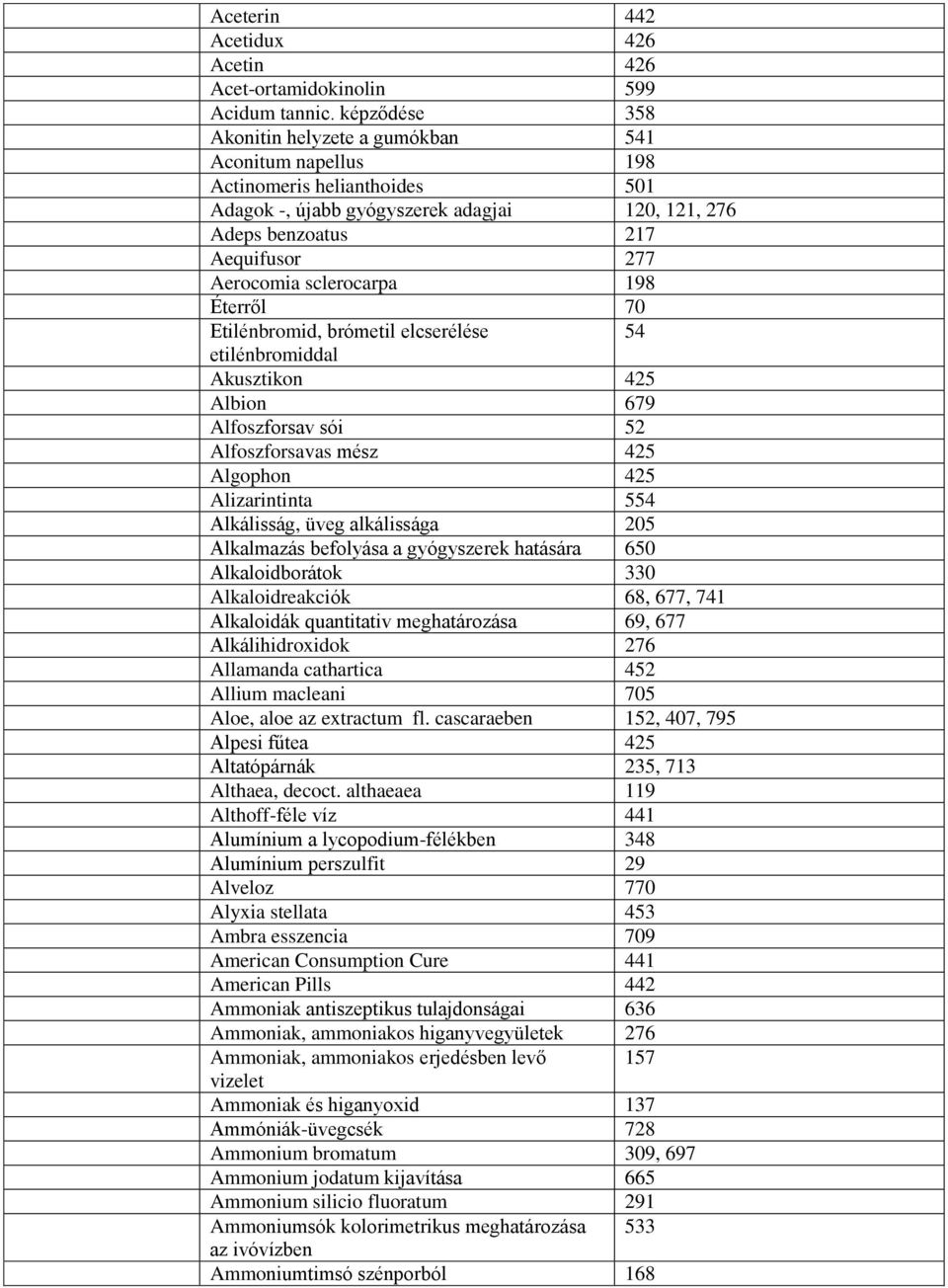 sclerocarpa 198 Éterről 70 Etilénbromid, brómetil elcserélése 54 etilénbromiddal Akusztikon 425 Albion 679 Alfoszforsav sói 52 Alfoszforsavas mész 425 Algophon 425 Alizarintinta 554 Alkálisság, üveg