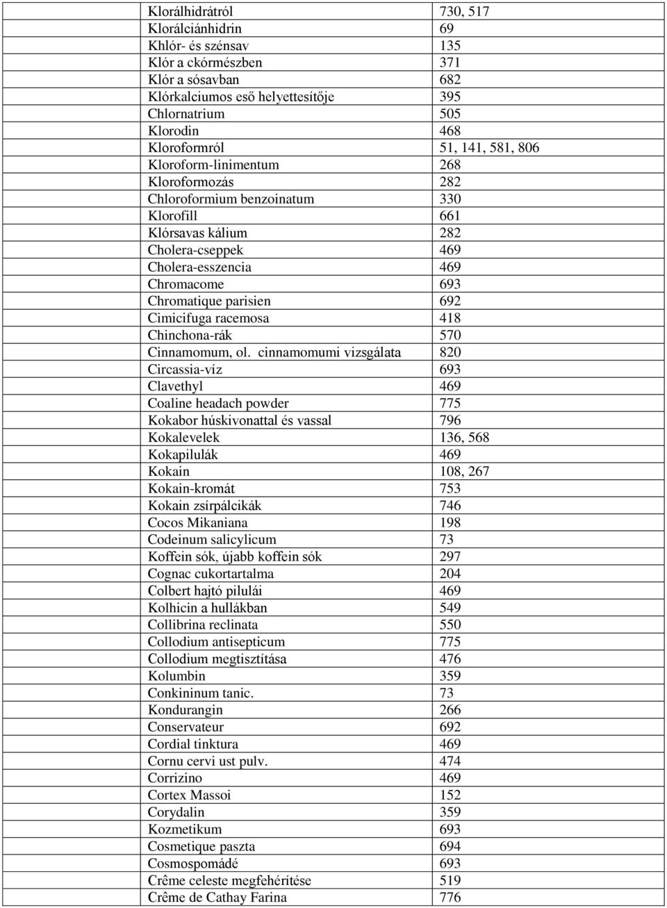 Cimicifuga racemosa 418 Chinchona-rák 570 Cinnamomum, ol.