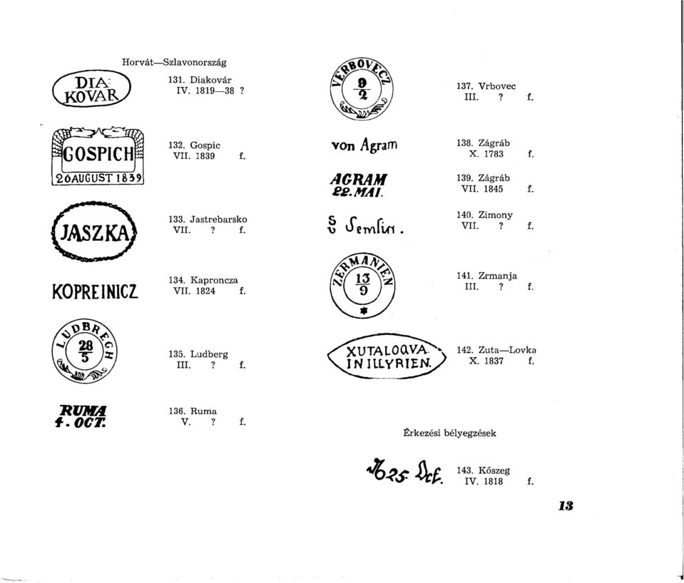 Zim ony VII.? f. 134. K aproncza K0PREIN1CZ. vii 1824 f 141. Z rm anja III.? f. X U T A L O a V A.