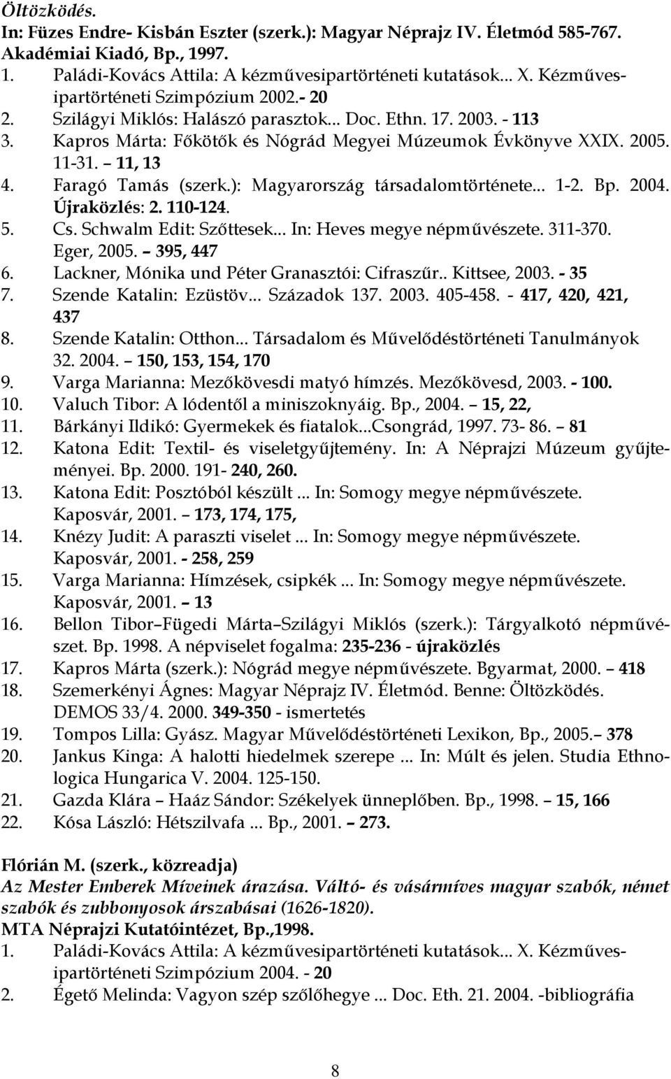 Faragó Tamás (szerk.): Magyarország társadalomtörténete... 1-2. Bp. 2004. Újraközlés: 2. 110-124. 5. Cs. Schwalm Edit: Szőttesek... In: Heves megye népművészete. 311-370. Eger, 2005. 395, 447 6.