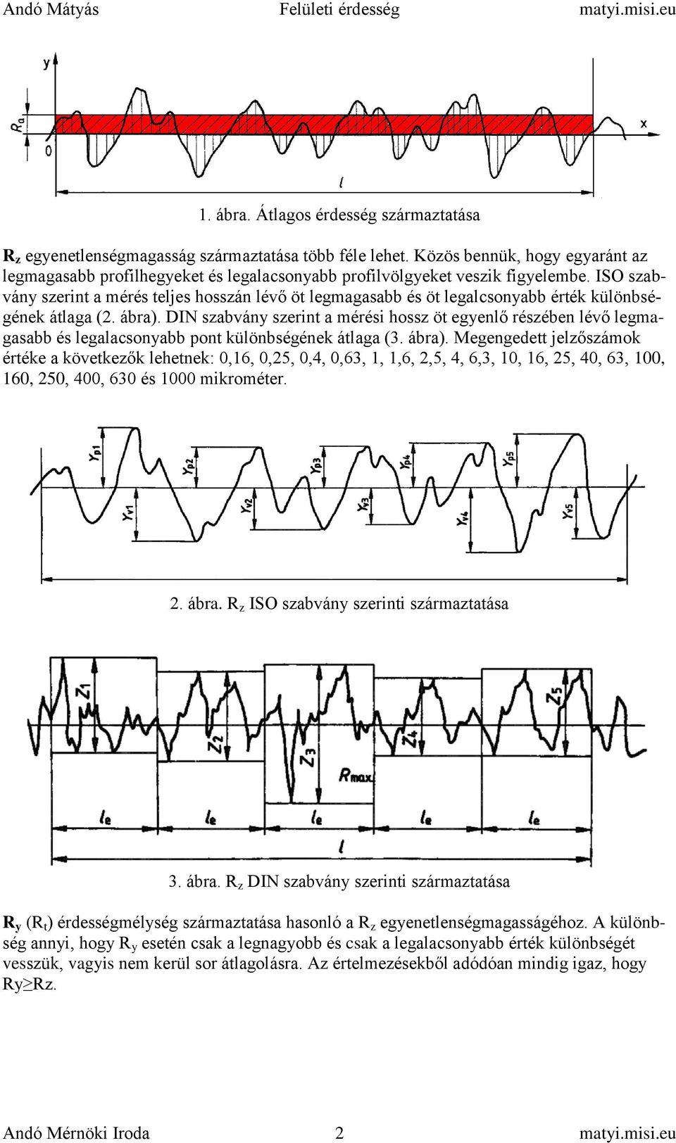 ISO szabvány szerint a mérés teljes hosszán lévő öt legmagasabb és öt legalcsonyabb érték különbségének átlaga (2. ábra).