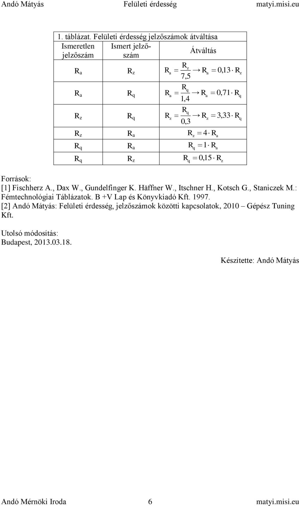 Andó Mátyás Felületi érdesség matyi.misi.eu. Felületi érdesség. 1. ábra.  Felületi érdességi jelek - PDF Free Download