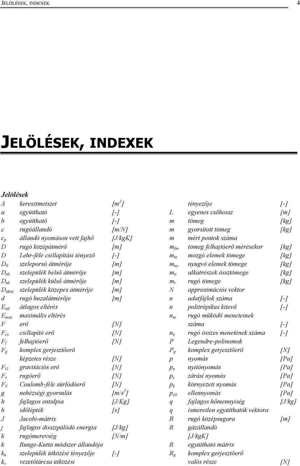 max maxmáls eltérés F erő [N] F cs csllaító erő [N] F f felhajtóerő [N] F g komlex gerjesztőerő kézetes része [N] F G gravtácós erő [N] F r rugóerő [N] F S Coulomb-féle súrlódóerő [N] g ehézség