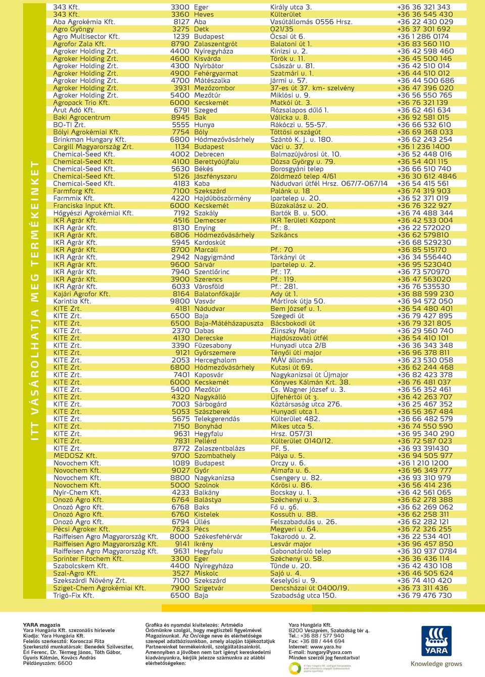 +36 83 560 110 Agroker Holding Zrt. 4400 Nyíregyháza Kinizsi u. 2. +36 42 598 460 Agroker Holding Zrt. 4600 Kisvárda Török u. 11. +36 45 500 146 Agroker Holding Zrt. 4300 Nyírbátor Császár u. 81.