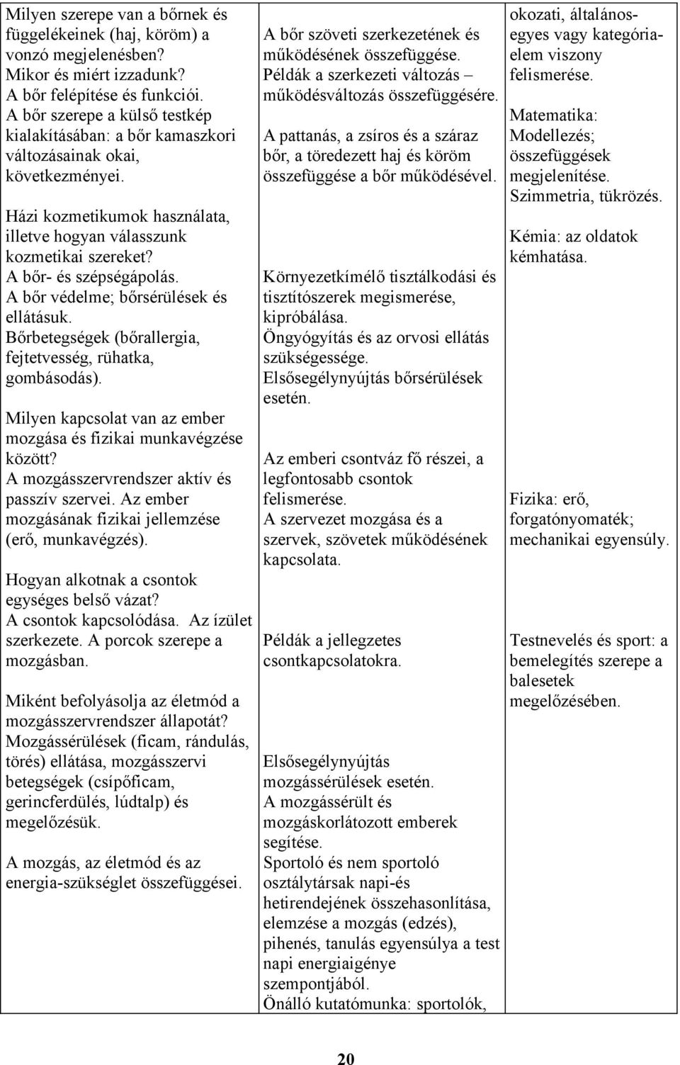 A bőr védelme; bőrsérülések és ellátásuk. Bőrbetegségek (bőrallergia, fejtetvesség, rühatka, gombásodás). Milyen kapcsolat van az ember mozgása és fizikai munkavégzése között?