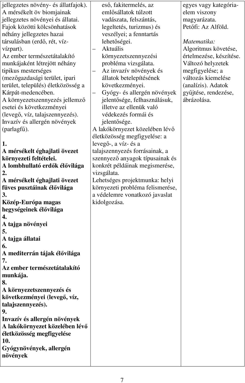 A környezetszennyezés jellemző esetei és következményei (levegő, víz, talajszennyezés). Invazív és allergén növények (parlagfű). 1. A mérsékelt éghajlati övezet környezeti feltételei.