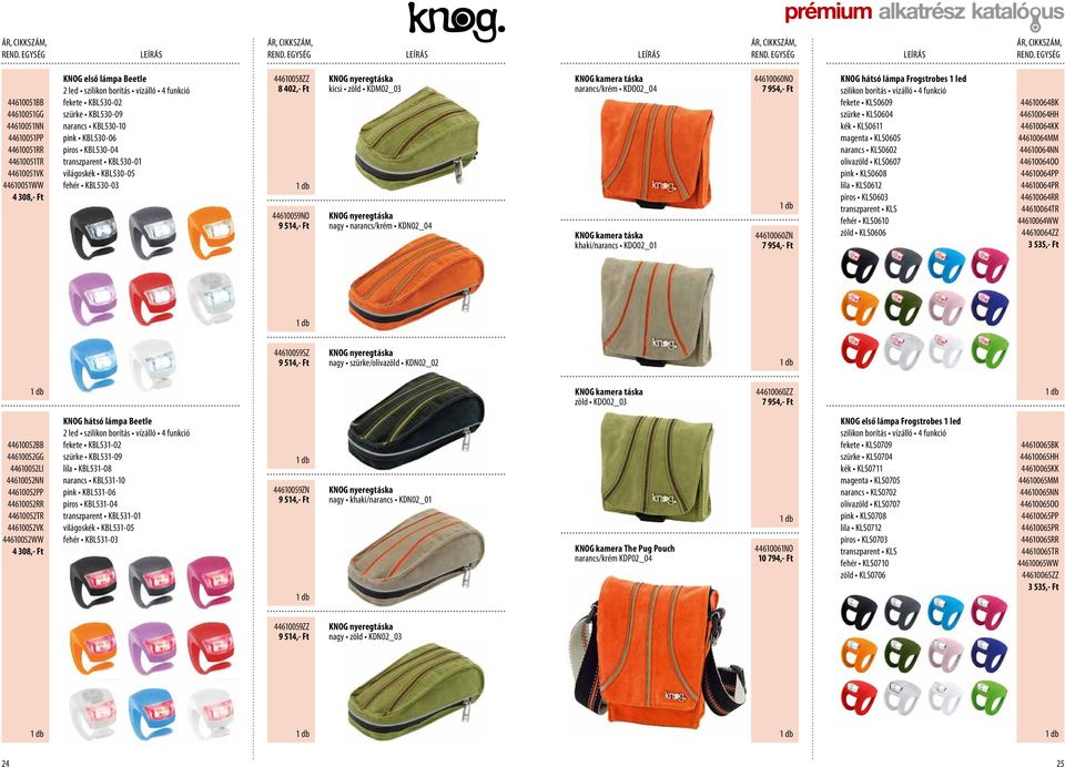 KDN02_04 KNOG kamera táska narancs/krém KDO02_04 KNOG kamera táska khaki/narancs KDO02_01 44610060NO 7 954,- Ft 44610060ZN 7 954,- Ft KNOG hátsó lámpa Frogstrobes 1 led szilikon borítás vízálló 4