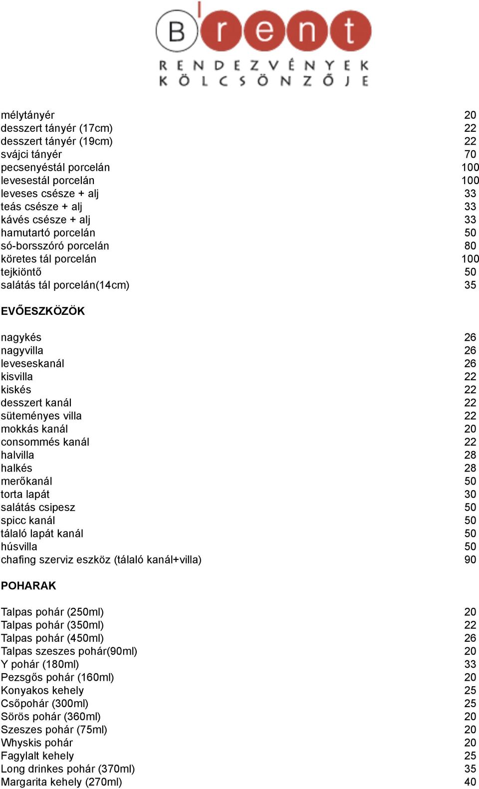 kanál 22 süteményes villa 22 mokkás kanál 20 consommés kanál 22 halvilla 28 halkés 28 merőkanál 50 torta lapát 30 salátás csipesz 50 spicc kanál 50 tálaló lapát kanál 50 húsvilla 50 chafing szerviz