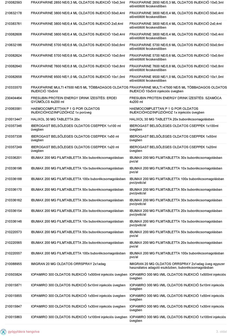 2x0,4ml előretöltött fecskendőben 210082608 FRAXIPARINE 3800 NE/0,4 ML OLDATOS INJEKCIÓ 10x0,4ml FRAXIPARINE 3800 NE/0,4 ML OLDATOS INJEKCIÓ 10x0,4ml előretöltött fecskendőben 210632186 FRAXIPARINE