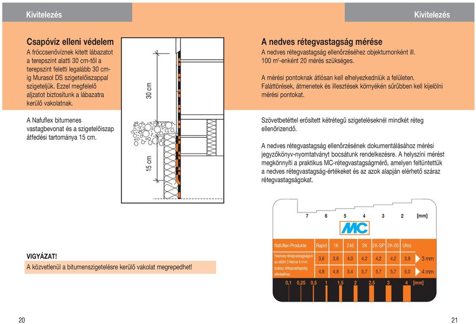 15 cm 30 cm A nedves rétegvastagság mérése A nedves rétegvastagság ellenőrzéséhez objektumonként ill. 100 m 2 -enként 20 mérés szükséges. A mérési pontoknak átlósan kell elhelyezkedniük a felületen.