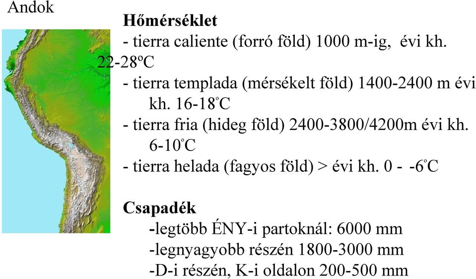 16-18ºC - tierra fria (hideg föld) 2400-3800/4200m évi kh.