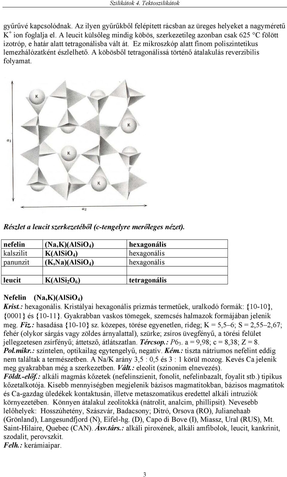 A köbösből tetragonálissá történő átalakulás reverzibilis folyamat. Részlet a leucit szerkezetéből (c-tengelyre merőleges nézet).