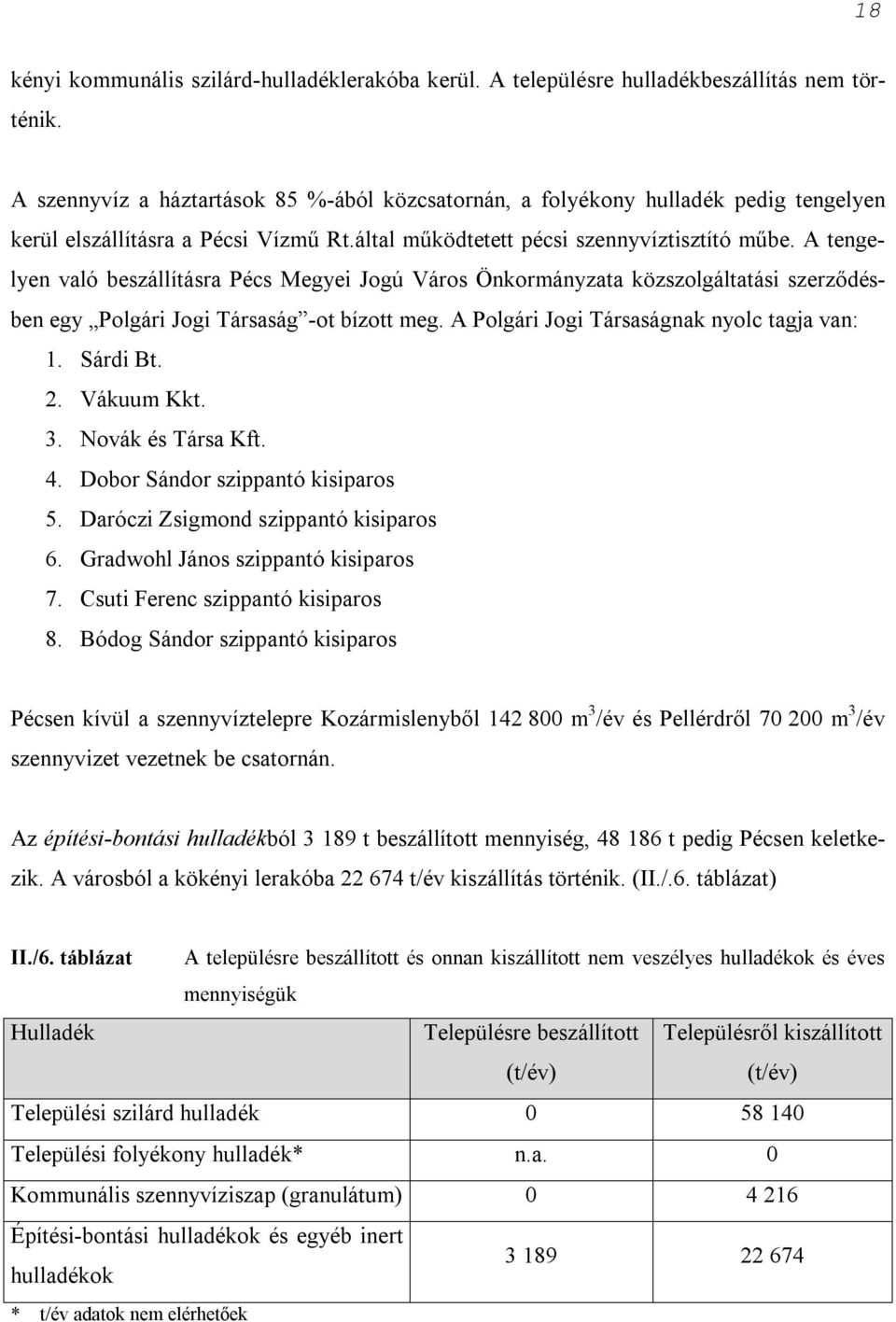 A tengelyen való beszállításra Pécs Megyei Jogú Város Önkormányzata közszolgáltatási szerződésben egy Polgári Jogi Társaság -ot bízott meg. A Polgári Jogi Társaságnak nyolc tagja van: 1. Sárdi Bt. 2.