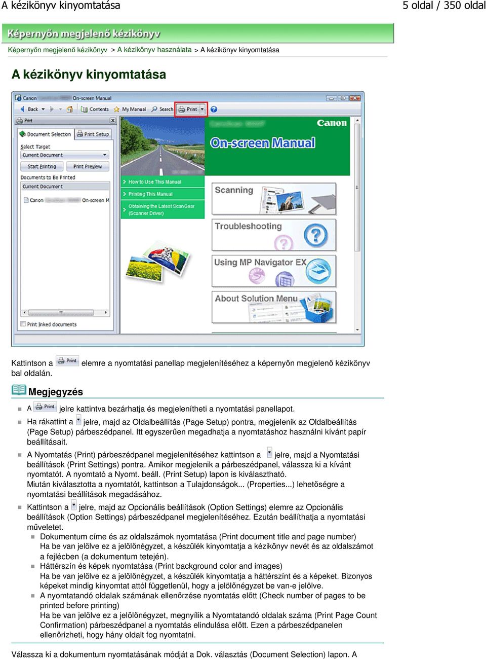 Ha rákattint a jelre, majd az Oldalbeállítás (Page Setup) pontra, megjelenik az Oldalbeállítás (Page Setup) párbeszédpanel.