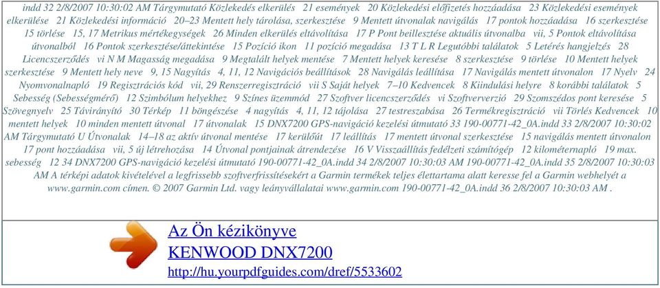 tárolása, szerkesztése 9 Mentett útvonalak navigálás 17 pontok hozzáadása 16 szerkesztése 15 törlése 15, 17 Metrikus mértékegységek 26 Minden elkerülés eltávolítása 17 P Pont beillesztése aktuális