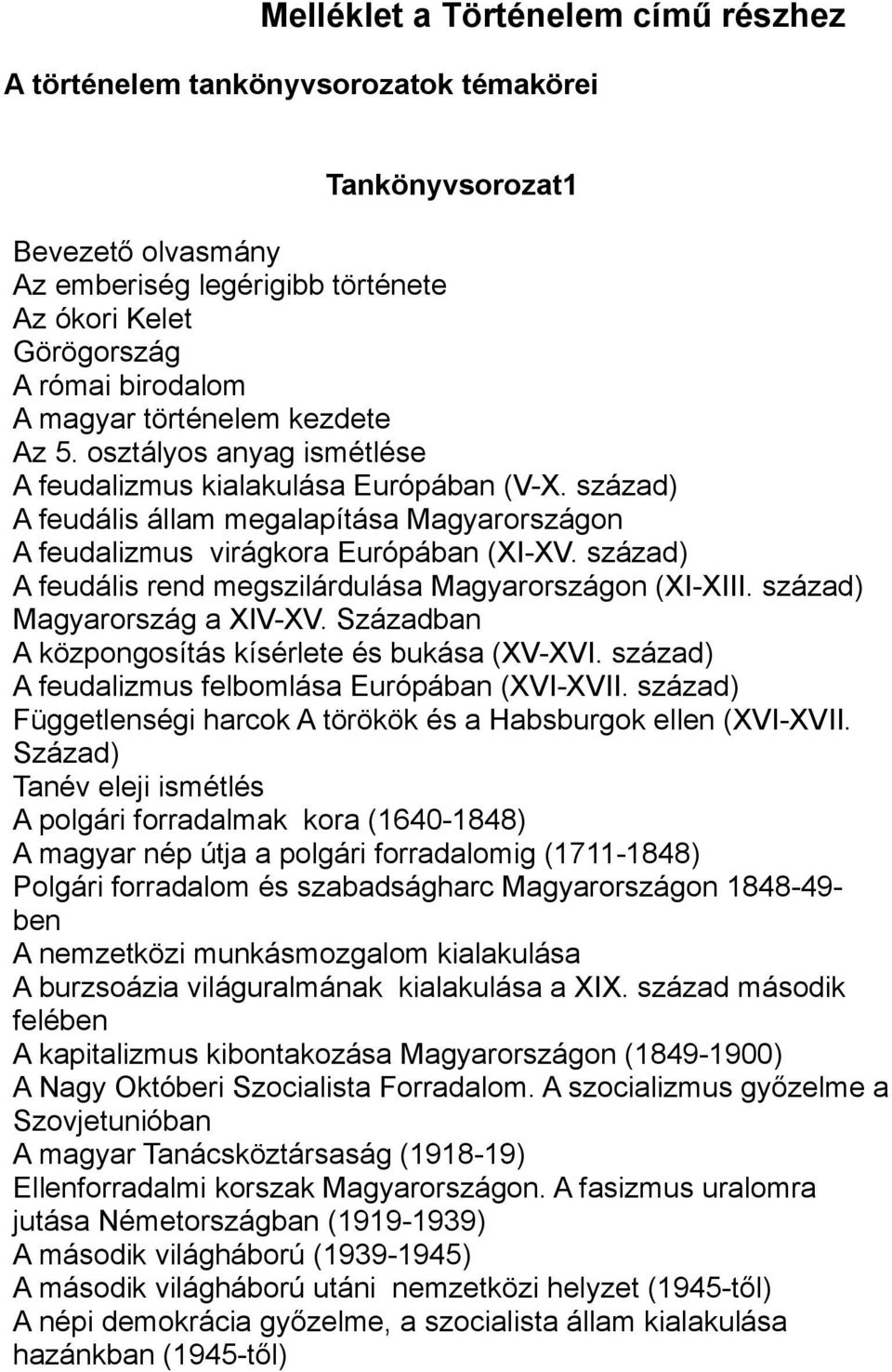 század) A feudális rend megszilárdulása Magyarországon (XI-XIII. század) Magyarország a XIV-XV. Században A közpongosítás kísérlete és bukása (XV-XVI.
