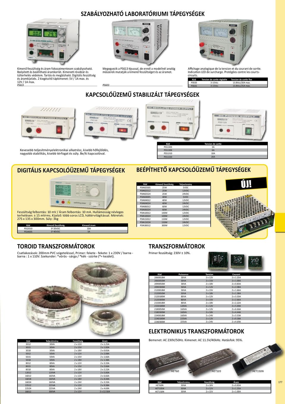 PS613 Megegyezik a PS613 típussal, de ennél a modellnél analóg műszerek mutatják a kimenő feszltséget és az áramot.