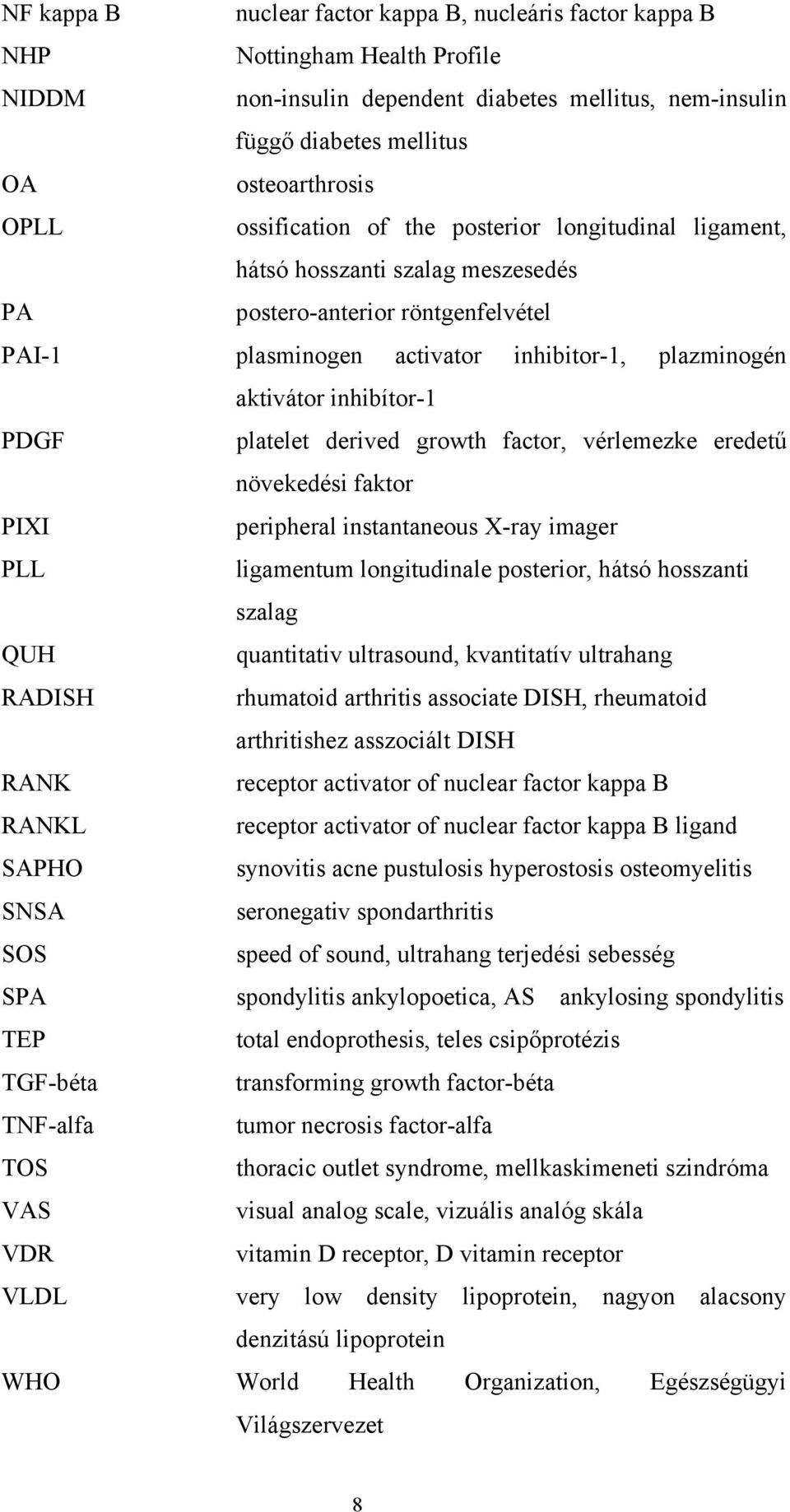 PDGF platelet derived growth factor, vérlemezke eredetű növekedési faktor PIXI peripheral instantaneous X-ray imager PLL ligamentum longitudinale posterior, hátsó hosszanti szalag QUH quantitativ