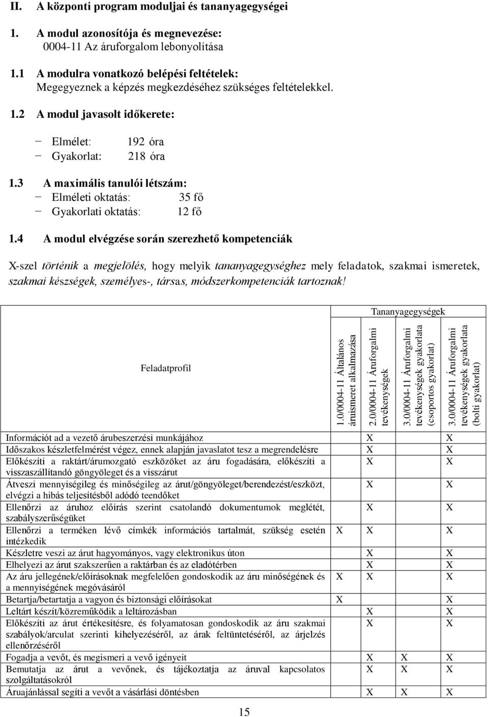 1 A modulra vonatkozó belépési feltételek: Megegyeznek a képzés megkezdéséhez szükséges feltételekkel. 1.2 A modul javasolt időkerete: Elmélet: Gyakorlat: 192 óra 218 óra 1.