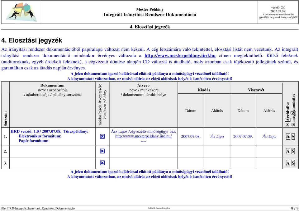 Külső feleknek (auditoroknak, egyéb érdekelt feleknek), a cégvezető döntése alapján CD változat is átadható, mely azonban csak tájékozató jellegűnek számít, és garantáltan csak az átadás napján