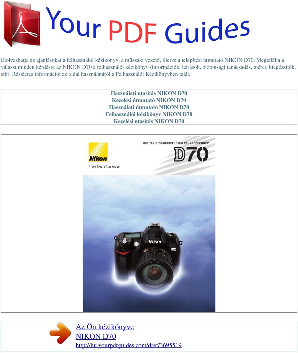 Az Ön kézikönyve NIKON D70 - PDF Ingyenes letöltés