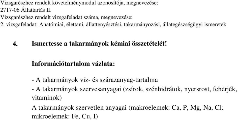 A takarmányok szervesanyagai (zsírok, szénhidrátok, nyersrost, fehérjék,