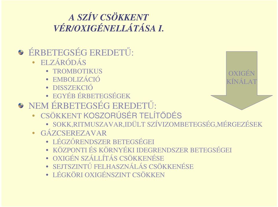 EREDETŰ: CSÖKKENT KOSZORÚSÉR TELÍTŐDÉS OXIGÉN KÍNÁLAT SOKK,RITMUSZAVAR,IDÜLT