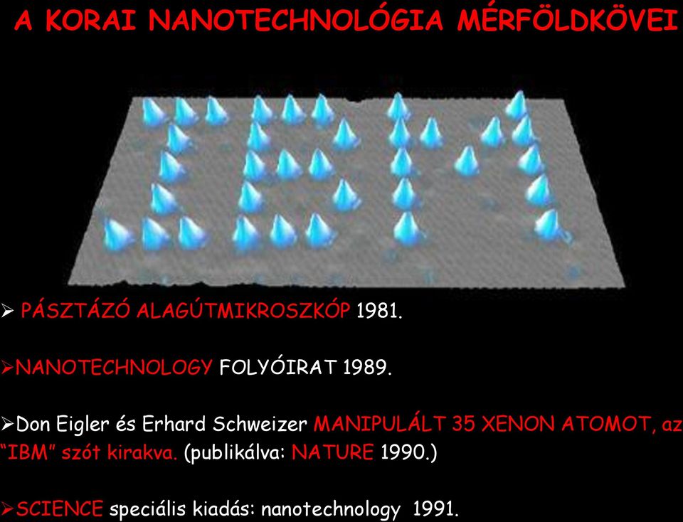 Don Eigler és Erhard Schweizer MANIPULÁLT 35 XENON ATOMOT, az