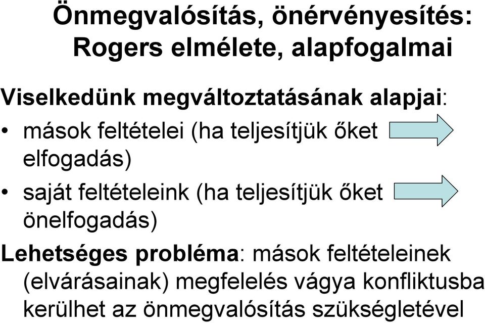 teljesítjük őket önelfogadás) Lehetséges probléma: mások feltételeinek