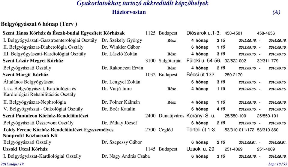 László Zoltán Rész 4 hónap 3 fő 2012.09.15. - 2016.09.15. Szent Lázár Megyei Kórház 3100 Salgótarján Füleki u. 54-56. 32/522-002 32/311-779 Belgyógyászati Osztály Dr.