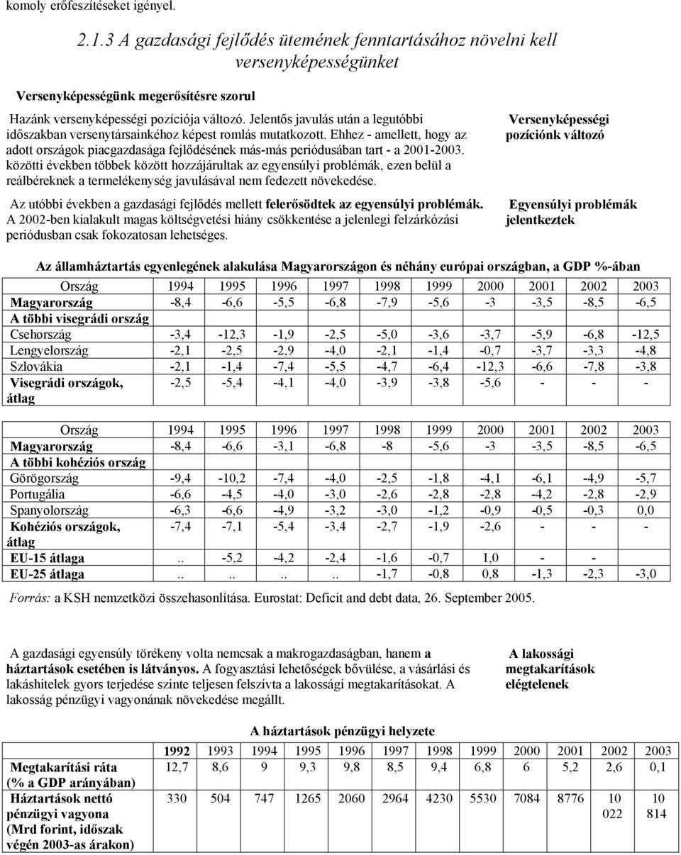 közötti években többek között hozzájárultak az egyensúlyi problémák, ezen belül a reálbéreknek a termelékenység javulásával nem fedezett növekedése.