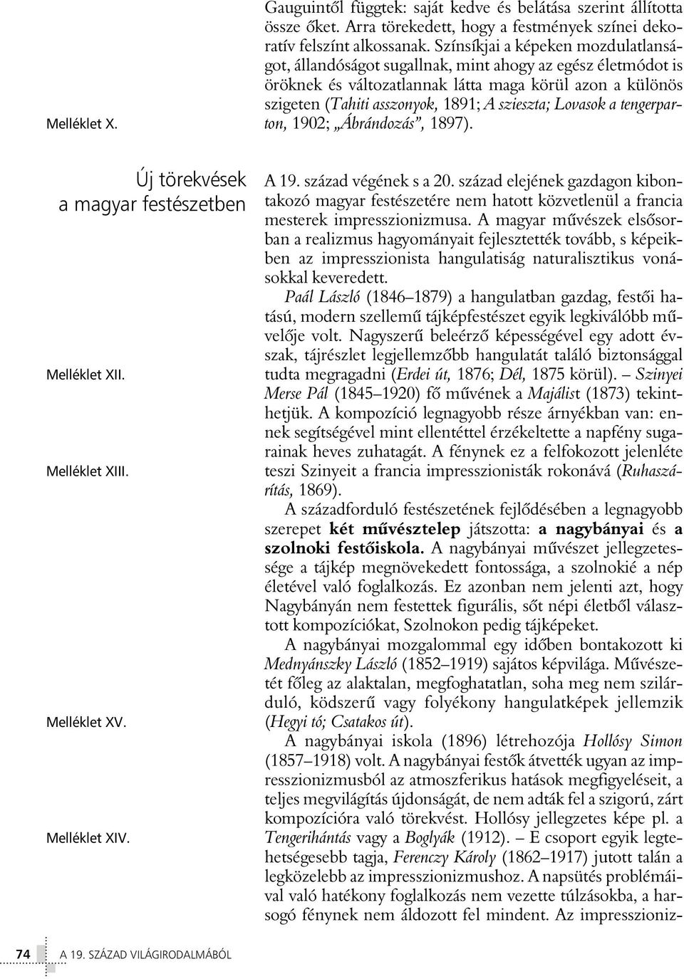 Lovasok a tengerparton, 1902; Ábrándozás, 1897). Új törekvések a magyar festészetben Melléklet XII. Melléklet XIII. Melléklet XV. Melléklet XIV. A 19. század végének s a 20.