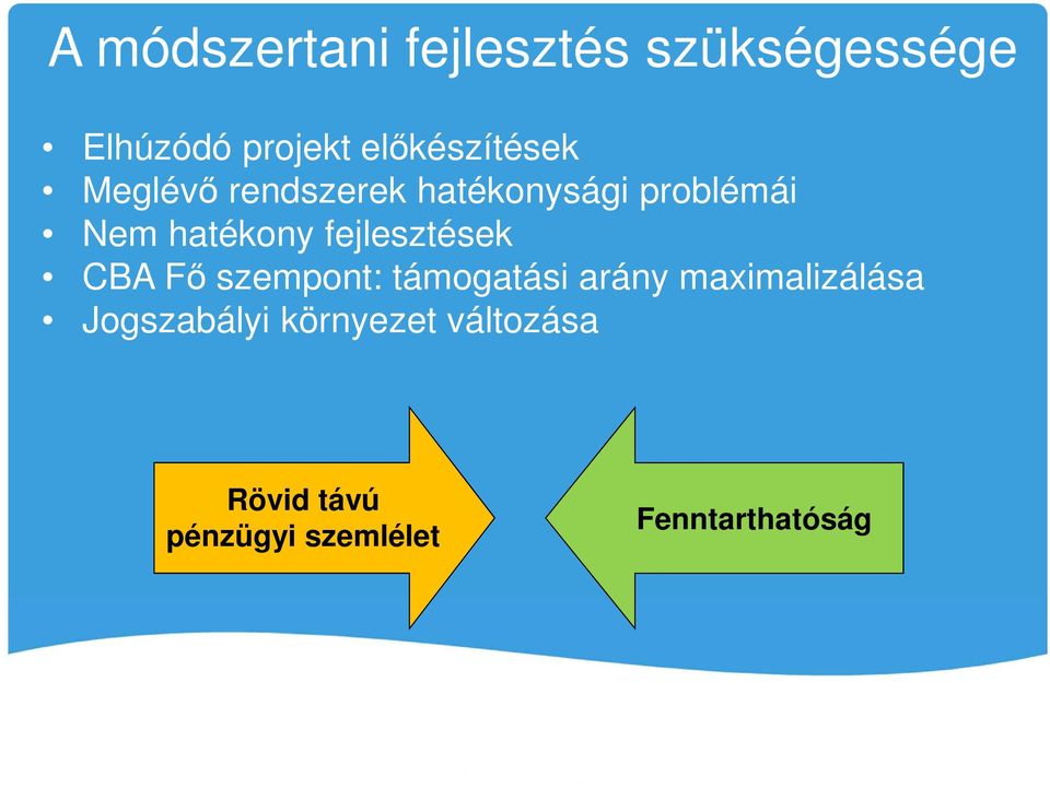 hatékony fejlesztések CBA Fő szempont: támogatási arány