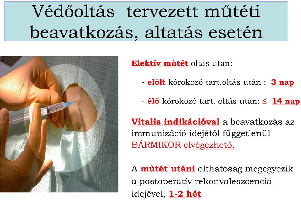 oltás után: 14 nap Vitalis indikációval a beavatkozás az immunizáció idejétıl