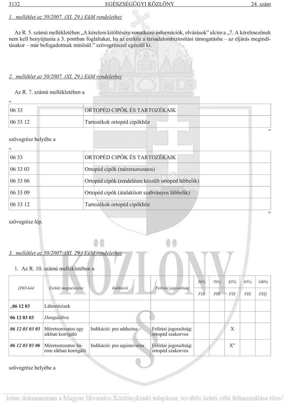 szö veg résszel egé szül ki. 2. melléklet az 50/2007. (XI. 29.) EüM rendelethez Az R. 7.