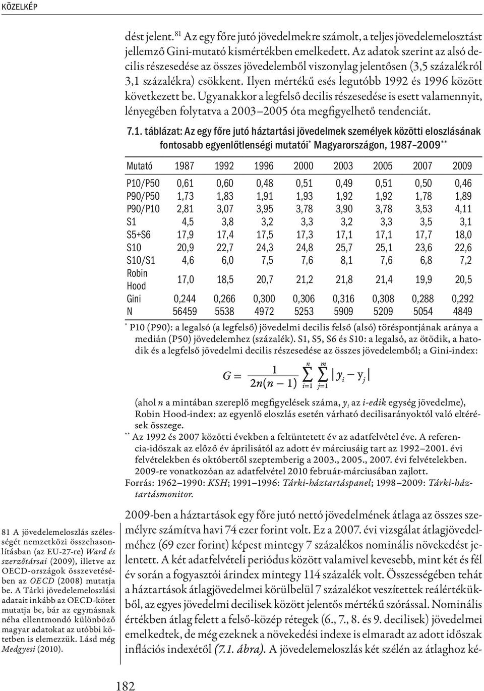 Ugyanakkor a legfelső decilis részesedése is esett valamennyit, lényegében folytatva a 2003 2005 óta megfigyelhető tendenciát. 7.1.