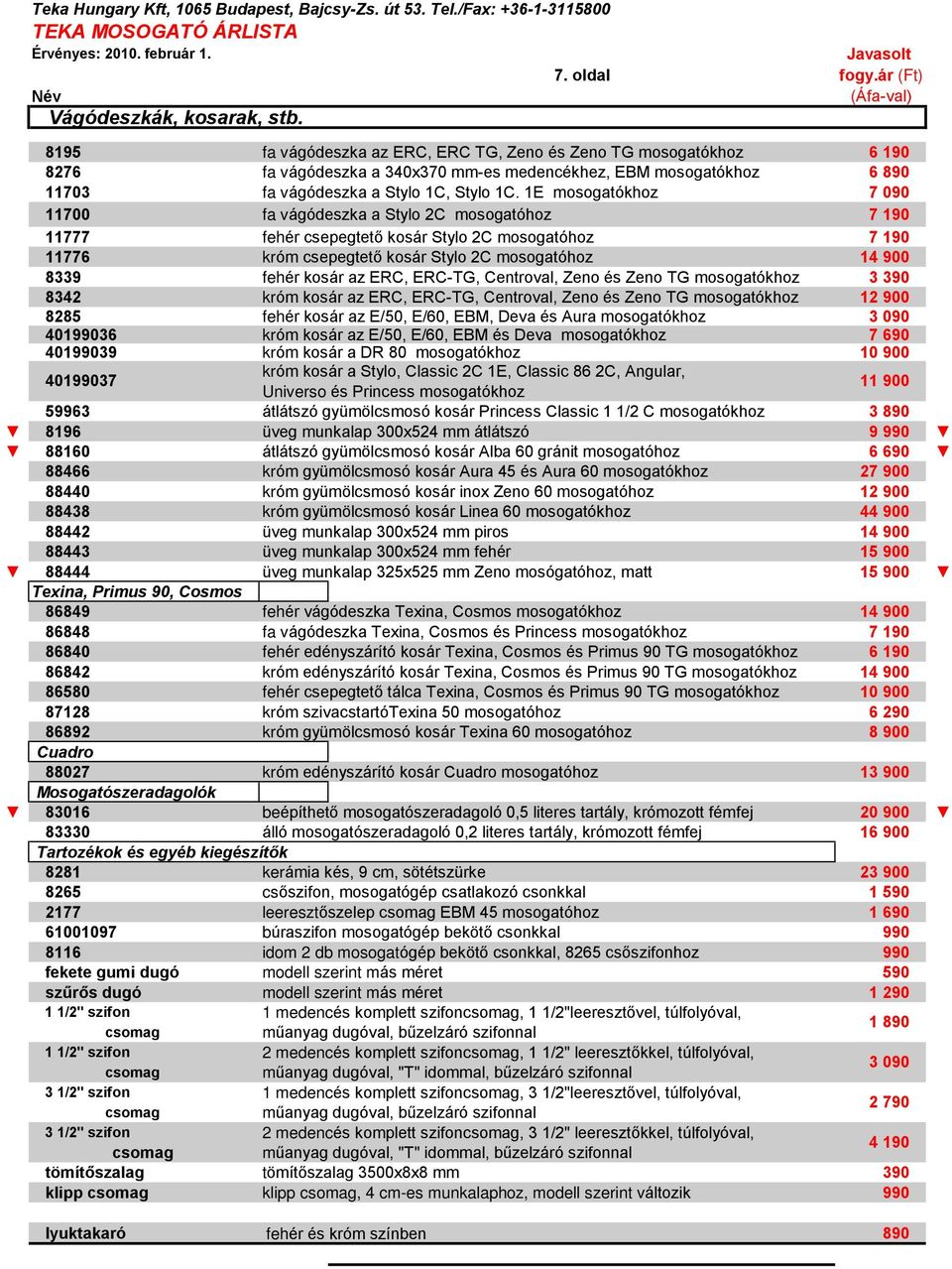 1E mosogatókhoz 7 090 11700 fa vágódeszka a Stylo 2C mosogatóhoz 7 190 11777 fehér csepegtetõ kosár Stylo 2C mosogatóhoz 7 190 11776 króm csepegtetõ kosár Stylo 2C mosogatóhoz 14 900 8339 fehér kosár