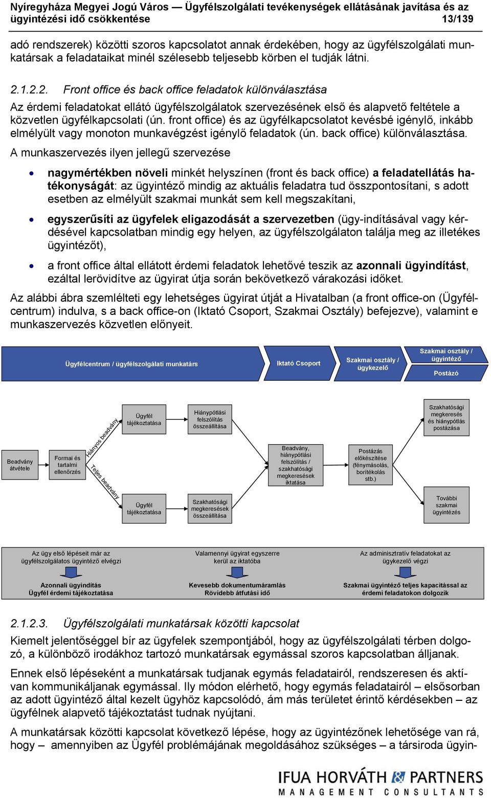 front office) és az ügyfélkapcsolatot kevésbé igénylő, inkább elmélyült vagy monoton munkavégzést igénylő feladatok (ún. back office) különválasztása.