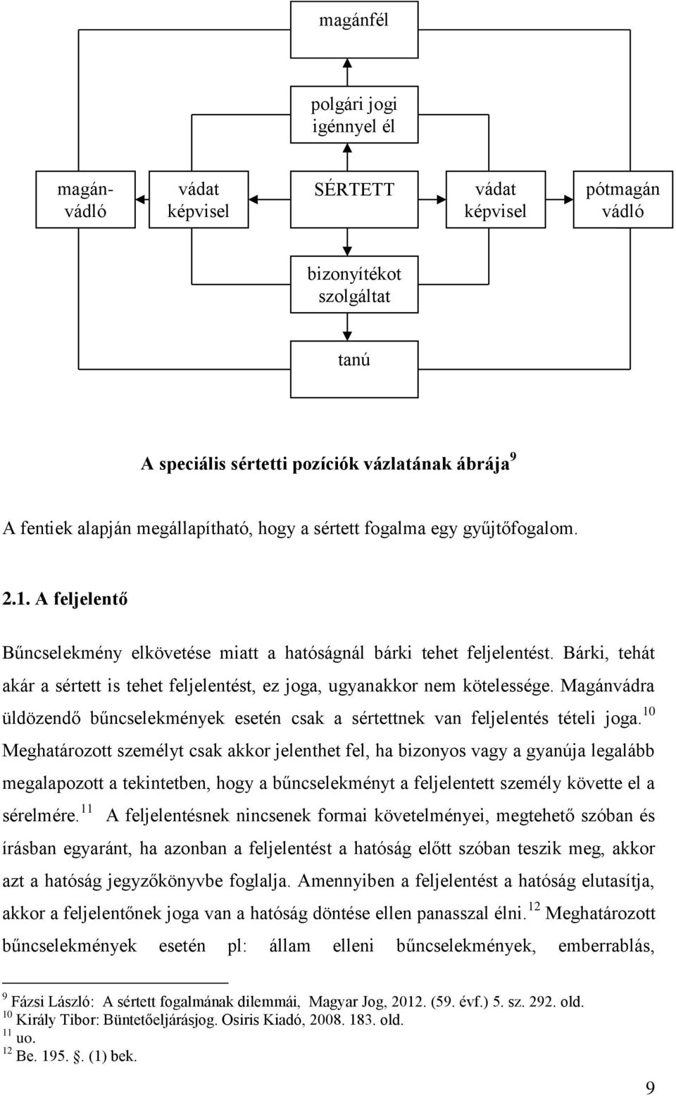 Bárki, tehát akár a sértett is tehet feljelentést, ez joga, ugyanakkor nem kötelessége. Magánvádra üldözendő bűncselekmények esetén csak a sértettnek van feljelentés tételi joga.