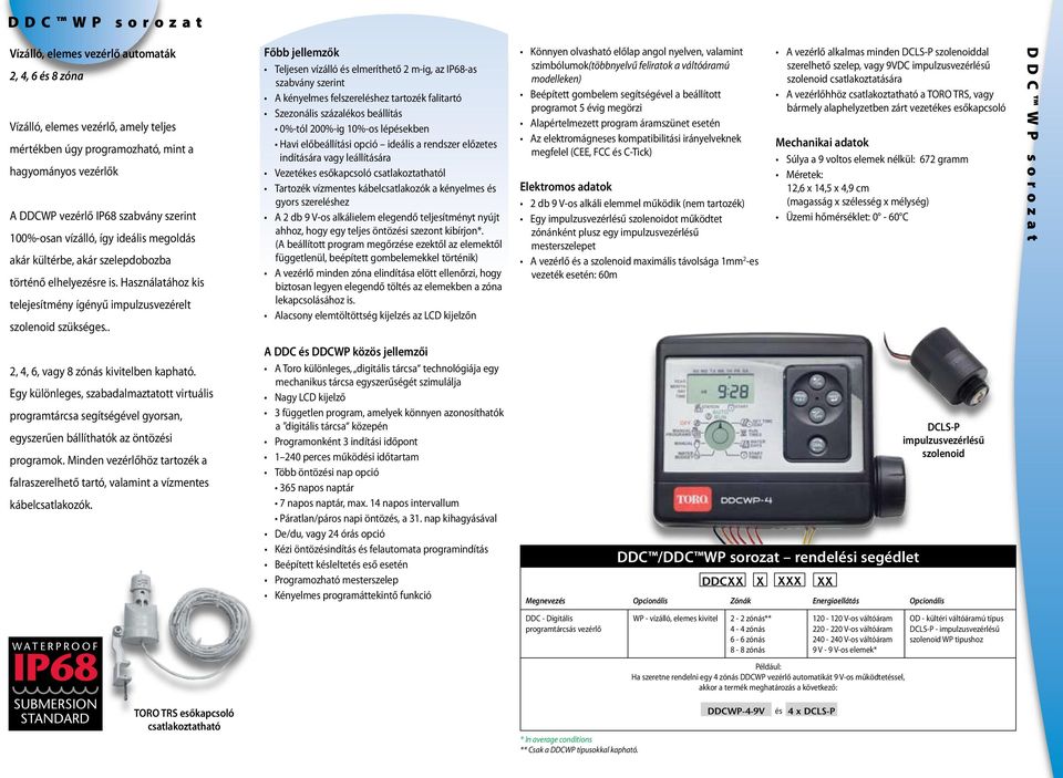 . Teljesen vízálló és elmeríthető 2 m-ig, az IP68-as szabvány szerint A kényelmes felszereléshez tartozék falitartó Szezonális százalékos beállítás 0%-tól 200%-ig 10%-os lépésekben Havi előbeállítási