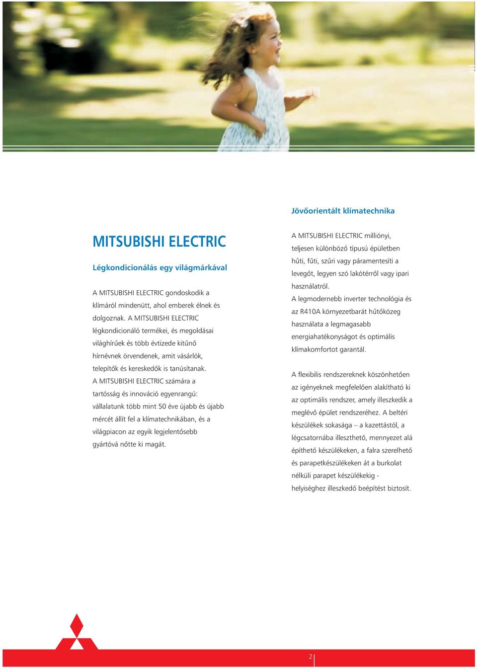A MITSUBISHI ELECTRIC számára a tartósság és innováció egyenrangú: vállalatunk több mint éve újabb és újabb mércét állít fel a klímatechnikában, és a világpiacon az egyik legjelentősebb gyártóvá