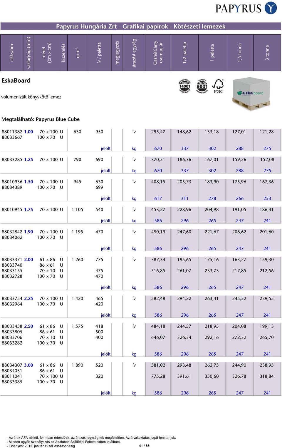50 70 x 100 U 945 630 ív 408,15 205,73 183,90 175,96 167,36 88034389 100 x 70 U 699 jelölt kg 617 311 278 266 253 88010945 1.75 70 x 100 U 1 105 540 ív 453,27 228,96 204,98 191,05 186,41 88032842 1.
