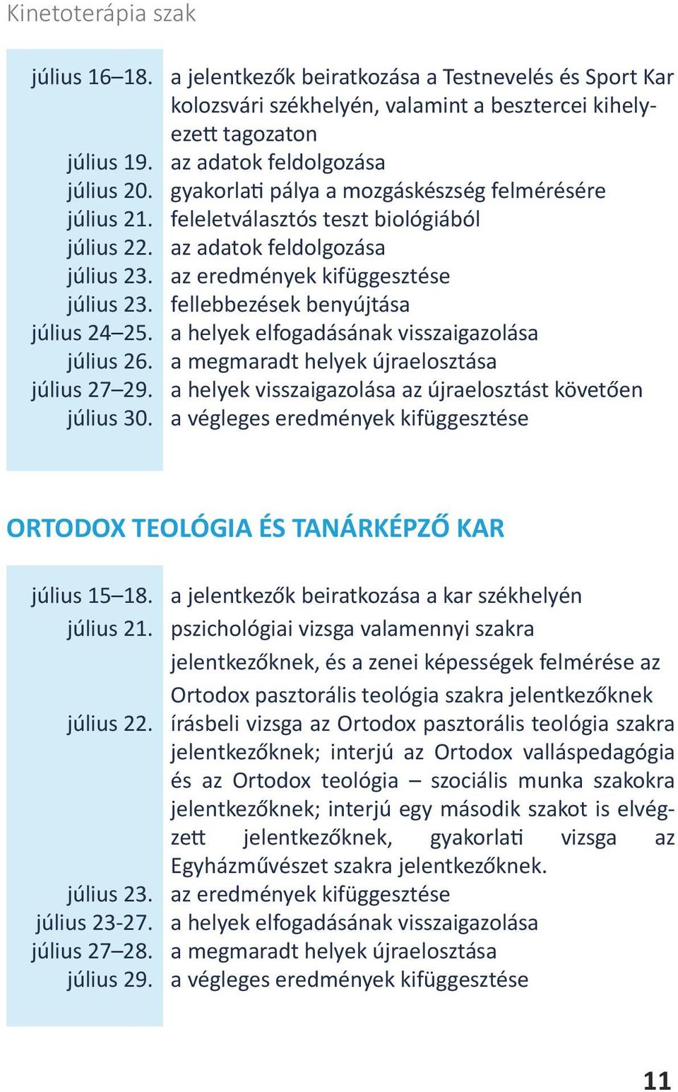 fellebbezések benyújtása július 24 25. a helyek elfogadásának visszaigazolása július 26. a megmaradt helyek újraelosztása július 27 29. a helyek visszaigazolása az újraelosztást követően július 30.