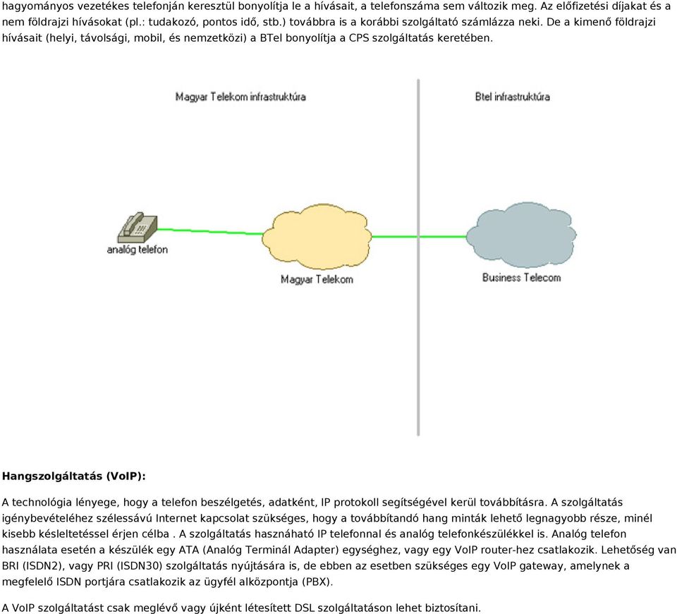 Hangszolgáltatás (VoIP): A technológia lényege, hogy a telefon beszélgetés, adatként, IP protokoll segítségével kerül továbbításra.