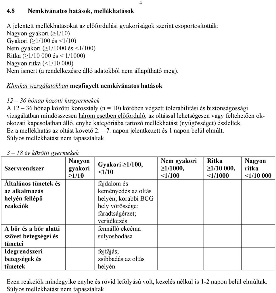 Klinikai vizsgálatokban megfigyelt nemkívánatos hatások 12 36 hónap közötti kisgyermekek A 12 36 hónap közötti korosztály (n = 10) körében végzett tolerabilitási és biztonságossági vizsgálatban