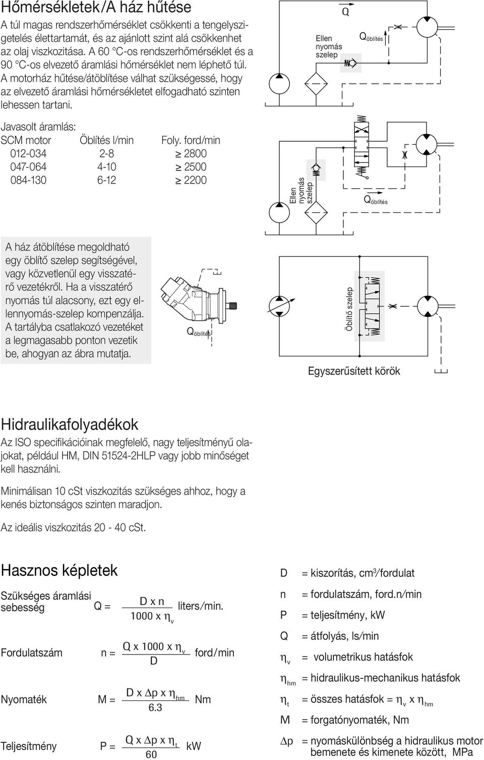 A motorház hűtése/átöblítése válhat szükségessé, hogy az elvezető áramlási hőmérsékletet elfogadható szinten lehessen tartani. Javasolt áramlás: SCM motor Öblítés l/min Foly.