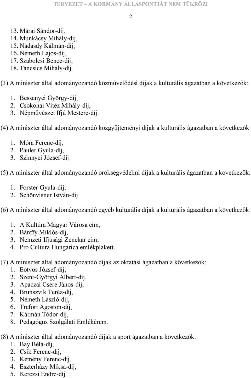 Népművészet Ifjú Mestere-díj. (4) A miniszter által adományozandó közgyűjteményi díjak a kulturális ágazatban a következők: 1. Móra Ferenc-díj, 2. Pauler Gyula-díj, 3. Szinnyei József-díj.