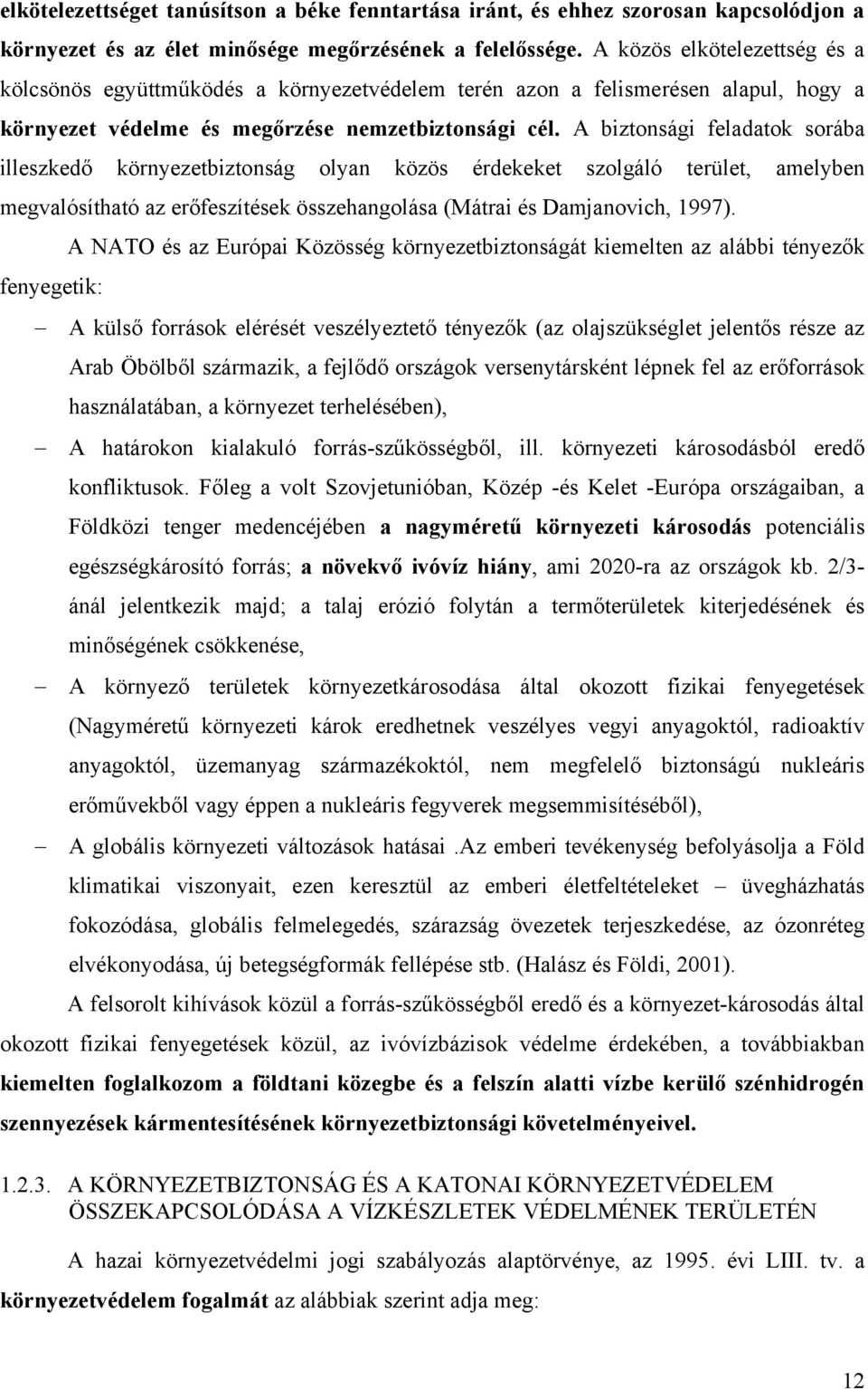 A biztonsági feladatok sorába illeszkedő környezetbiztonság olyan közös érdekeket szolgáló terület, amelyben megvalósítható az erőfeszítések összehangolása (Mátrai és Damjanovich, 1997).